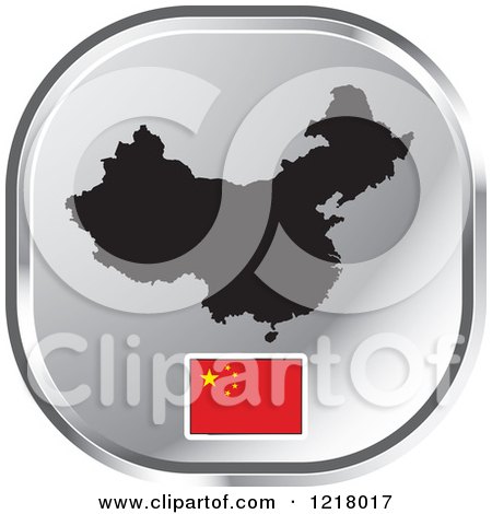 Clipart of a Silver China Map and Flag Icon - Royalty Free Vector Illustration by Lal Perera