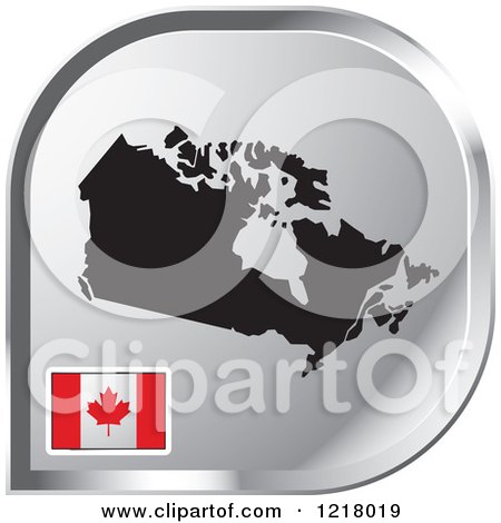 Clipart of a Silver Canada Map and Flag Icon - Royalty Free Vector Illustration by Lal Perera