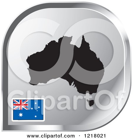 Clipart of a Silver Australia Map and Flag Icon - Royalty Free Vector Illustration by Lal Perera