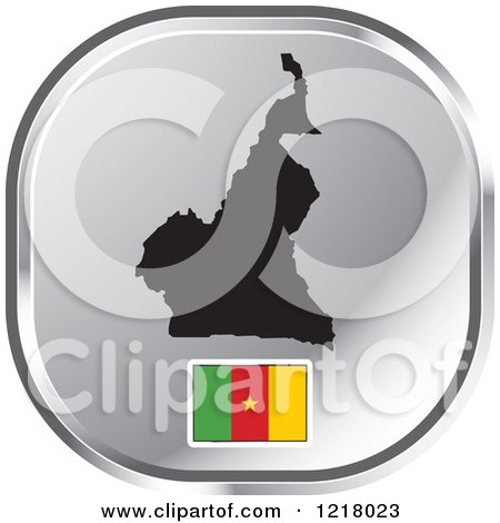 Clipart of a Silver Cameroon Map and Flag Icon - Royalty Free Vector Illustration by Lal Perera