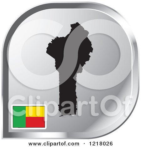 Clipart of a Silver Benin Map and Flag Icon - Royalty Free Vector Illustration by Lal Perera