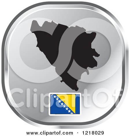 Clipart of a Silver Bosnia and Herzegovina Map and Flag Icon - Royalty Free Vector Illustration by Lal Perera