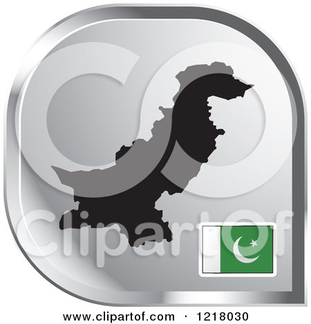 Clipart of a Silver Pakistan Map and Flag Icon - Royalty Free Vector Illustration by Lal Perera