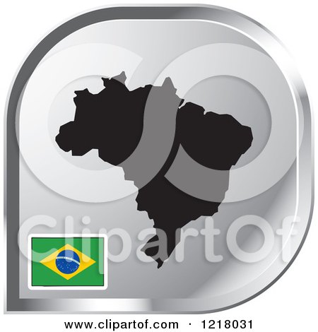 Clipart of a Silver Brazil Map and Flag Icon - Royalty Free Vector Illustration by Lal Perera