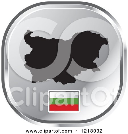 Clipart of a Silver Bulgaria Map and Flag Icon - Royalty Free Vector Illustration by Lal Perera