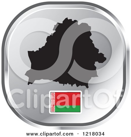 Clipart of a Silver Belarus Map and Flag Icon - Royalty Free Vector Illustration by Lal Perera
