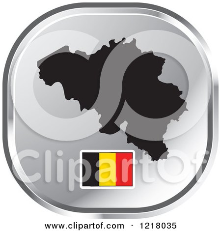 Clipart of a Silver Belgium Map and Flag Icon - Royalty Free Vector Illustration by Lal Perera