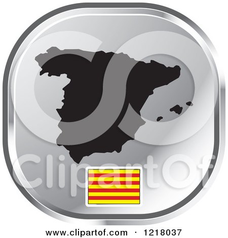 Clipart of a Silver Catalonia Map and Flag Icon - Royalty Free Vector Illustration by Lal Perera