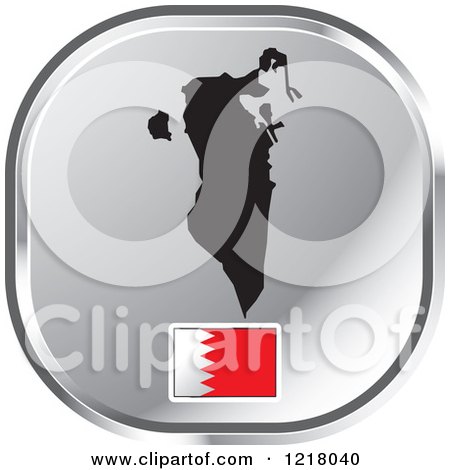 Clipart of a Silver Bahrain Map and Flag Icon - Royalty Free Vector Illustration by Lal Perera