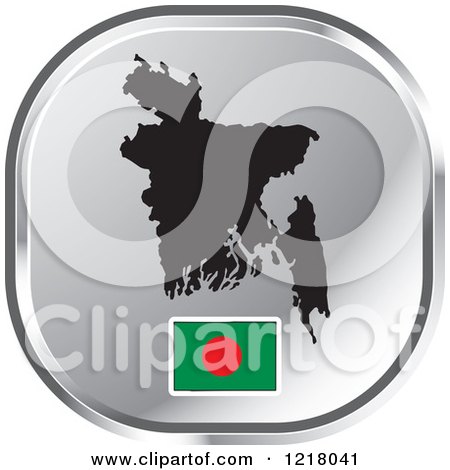 Clipart of a Silver Bangladesh Map and Flag Icon - Royalty Free Vector Illustration by Lal Perera