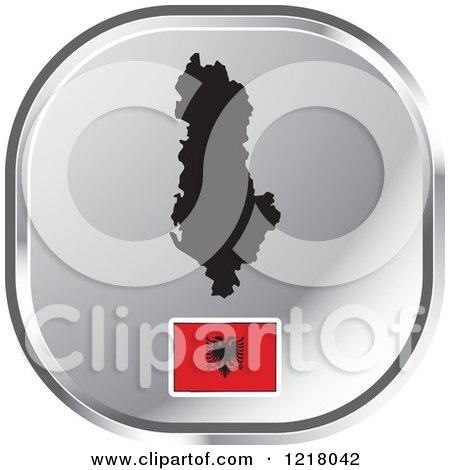 Clipart of a Silver Albania Map and Flag Icon - Royalty Free Vector Illustration by Lal Perera