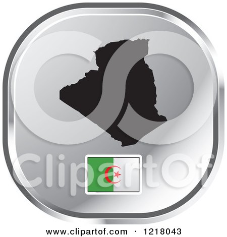 Clipart of a Silver Algeria Map and Flag Icon - Royalty Free Vector Illustration by Lal Perera