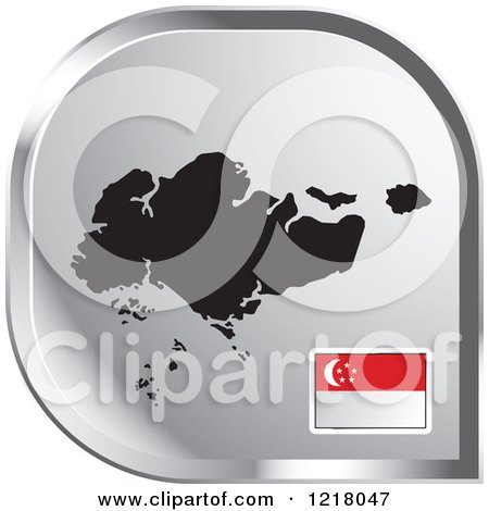 Clipart of a Silver Singapore Map and Flag Icon - Royalty Free Vector Illustration by Lal Perera