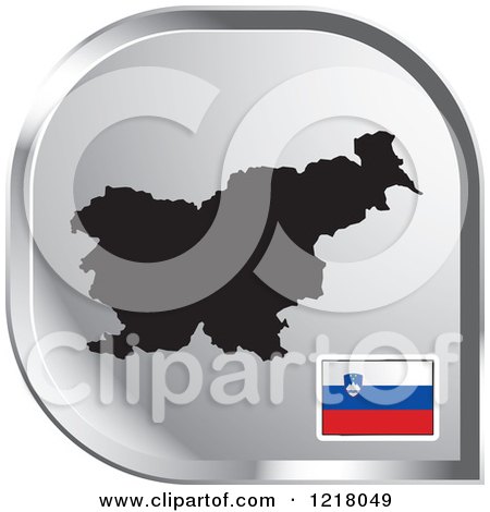 Clipart of a Silver Slovenia Map and Flag Icon - Royalty Free Vector Illustration by Lal Perera