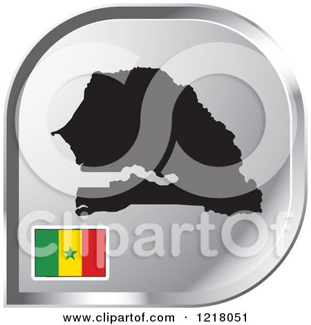 Clipart of a Silver Senegal Map and Flag Icon - Royalty Free Vector Illustration by Lal Perera