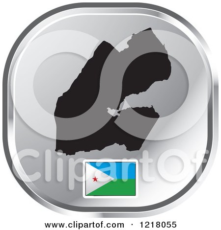 Clipart of a Silver Djibouti Map and Flag Icon - Royalty Free Vector Illustration by Lal Perera