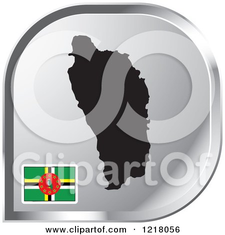 Clipart of a Silver Dominica Map and Flag Icon - Royalty Free Vector Illustration by Lal Perera