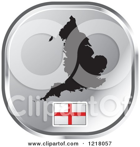 Clipart of a Silver England Map and Flag Icon - Royalty Free Vector Illustration by Lal Perera