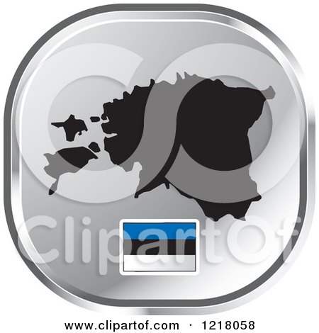 Clipart of a Silver Estonia Map and Flag Icon - Royalty Free Vector Illustration by Lal Perera