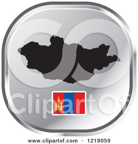 Clipart of a Silver Mongolia Map and Flag Icon - Royalty Free Vector Illustration by Lal Perera