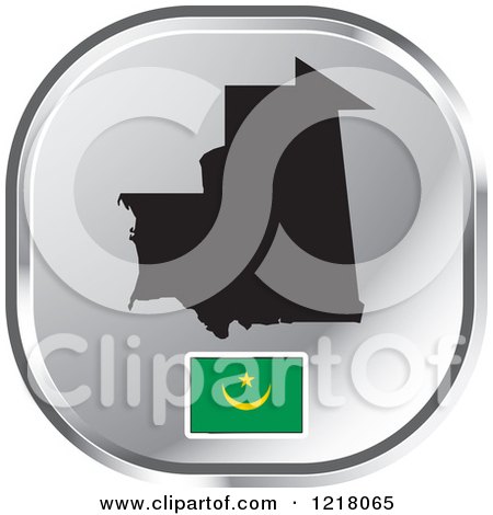 Clipart of a Silver Mauritania Map and Flag Icon - Royalty Free Vector Illustration by Lal Perera