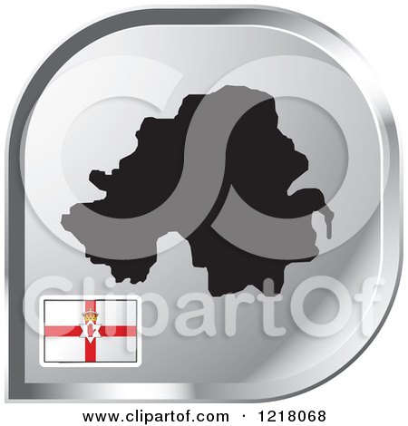 Clipart of a Silver Northern Ireland Map and Flag Icon - Royalty Free Vector Illustration by Lal Perera