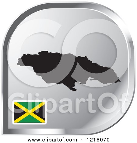 Clipart of a Silver Jamaica Map and Flag Icon - Royalty Free Vector Illustration by Lal Perera