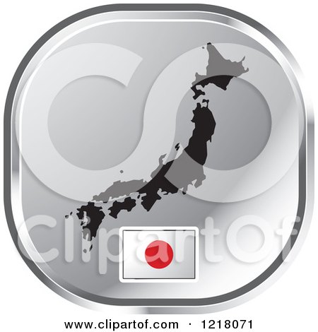 Clipart of a Silver Japan Map and Flag Icon - Royalty Free Vector Illustration by Lal Perera