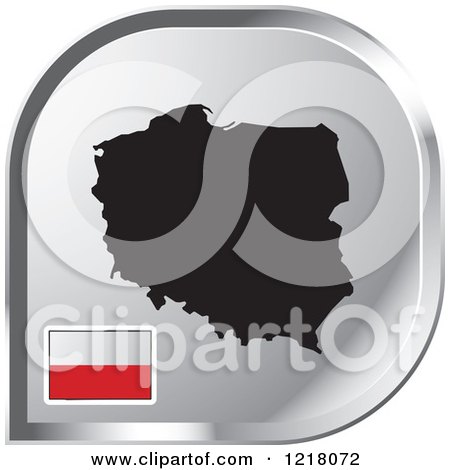 Clipart of a Silver Poland Map and Flag Icon - Royalty Free Vector Illustration by Lal Perera