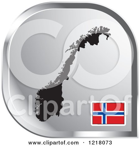 Clipart of a Silver Norway Map and Flag Icon - Royalty Free Vector Illustration by Lal Perera