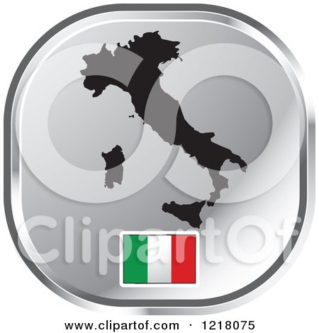 Clipart of a Silver Italy Map and Flag Icon - Royalty Free Vector Illustration by Lal Perera