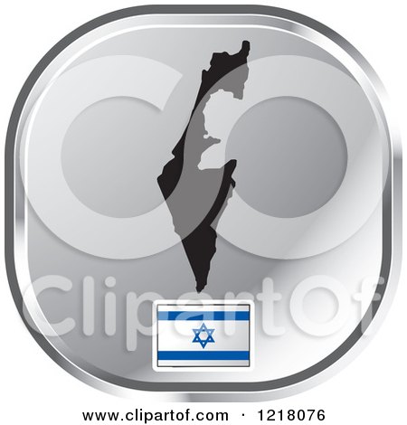 Clipart of a Silver Israel Map and Flag Icon - Royalty Free Vector Illustration by Lal Perera