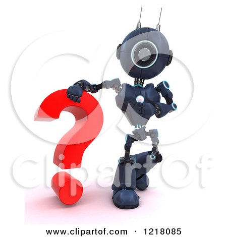 Clipart of a 3d Blue Android Robot with a Question Mark - Royalty Free Illustration by KJ Pargeter