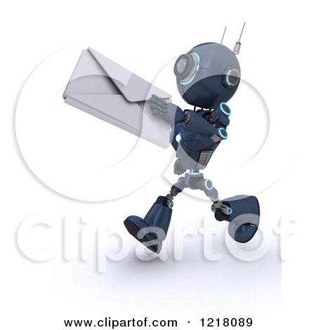 Clipart of a 3d Blue Android Robot Running with an Envelope - Royalty Free Illustration by KJ Pargeter