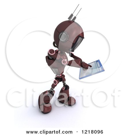 Clipart of a 3d Red Android Robot Holding a Computer Window - Royalty Free Illustration by KJ Pargeter