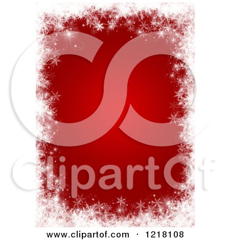 Clipart of a Red Patterned Background Framed in White Snowflakes and Stars 2 - Royalty Free Illustration by KJ Pargeter