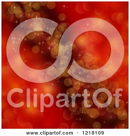 Clipart of a Red Bokeh Light and Star Christmas Background - Royalty Free Illustration by KJ Pargeter