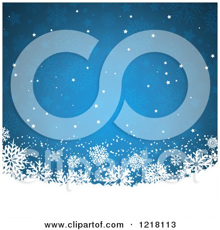 Clipart of a Background of Snowflakes over Blue with Stars - Royalty Free Vector Illustration by KJ Pargeter