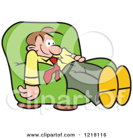 Clipart of a Happy Relaxed Man Dazing and Slouching in an Arm Chair - Royalty Free Vector Illustration by Johnny Sajem