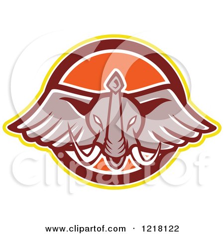 Clipart of a Retro Elephant Head over an Orange Circle - Royalty Free Vector Illustration by patrimonio