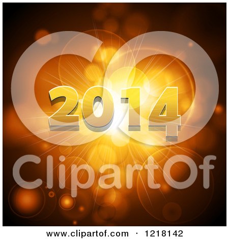 Clipart of 3d Gold New Year 2014 over Golden Flares - Royalty Free Vector Illustration by elaineitalia