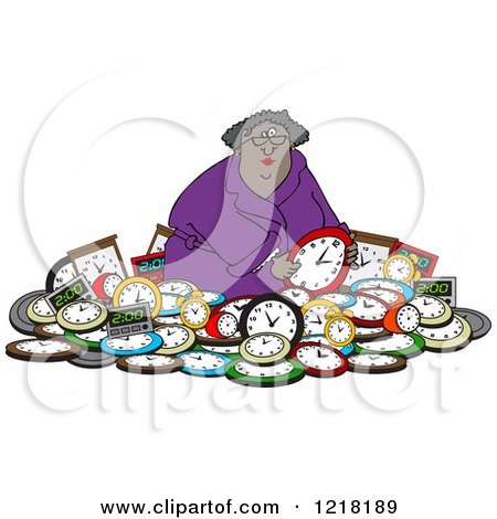 Clipart of a Black Woman in a Pile of Clocks - Royalty Free Vector Illustration by djart