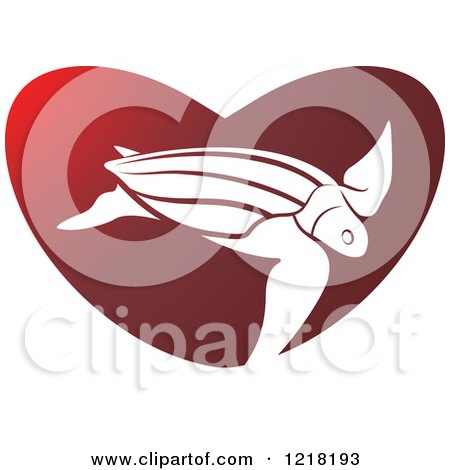 Clipart of a White Swimming Sea Turtle in a Red Heart - Royalty Free Vector Illustration by Lal Perera