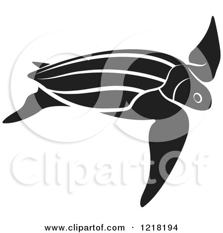 Clipart of a Black and White Swimming Sea Turtle - Royalty Free Vector Illustration by Lal Perera