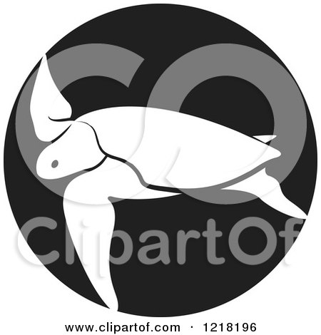 Clipart of a White Swimming Sea Turtle in a Black Circle - Royalty Free Vector Illustration by Lal Perera