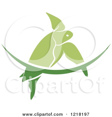 Clipart of a Green Swimming Sea Turtle and Wave 2 - Royalty Free Vector Illustration by Lal Perera