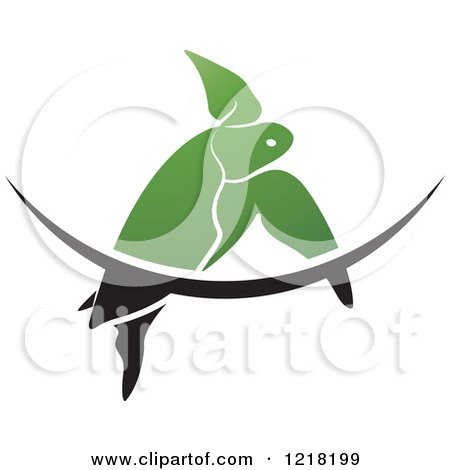 Clipart of a Green Swimming Sea Turtle and Wave - Royalty Free Vector Illustration by Lal Perera