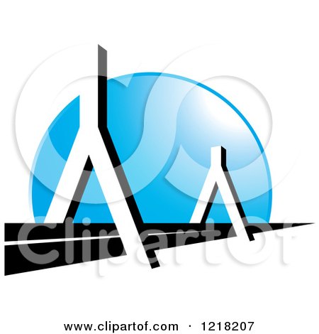 Clipart of a Modern Bridge and Blue Moon - Royalty Free Vector Illustration by Lal Perera