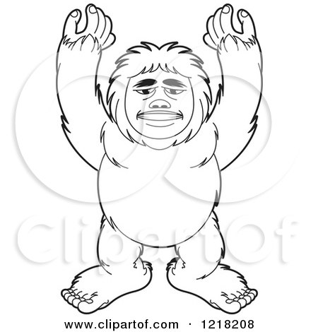 Clipart of an Outlined Big Foot Holding His Arms up - Royalty Free Vector Illustration by Lal Perera