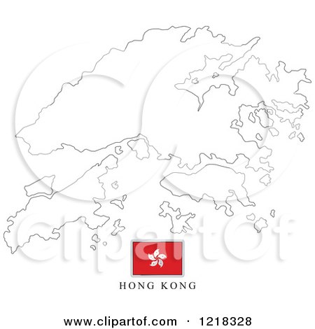 Clipart of a Hong Kong Flag and Map Outline - Royalty Free Vector Illustration by Lal Perera
